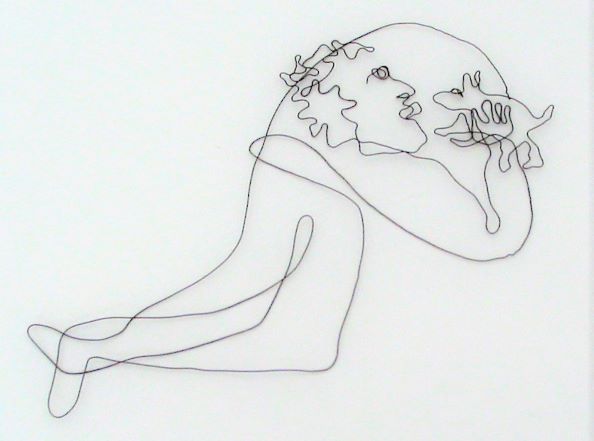 liegender Mann mit Hund, 2001, Draht